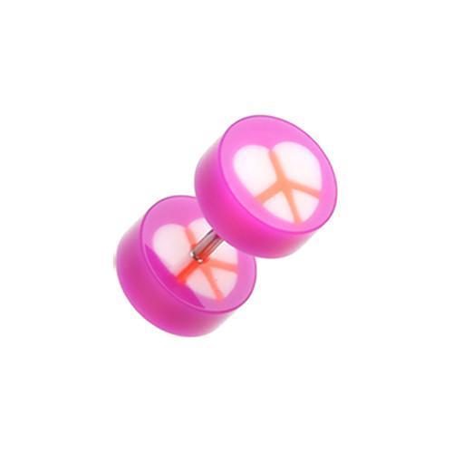 Purple Peace Heart UV Acrylic Fake Plug - 1 Pair