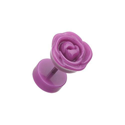 Purple Rose Blossom Acrylic Fake Plug - 1 Pair