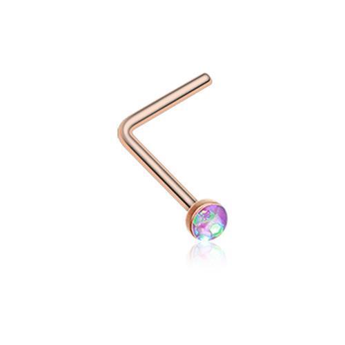 Purple Rose Gold Opal Sparkle L-Shaped Nose Ring