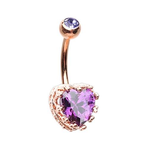 Purple Rose Gold Sacred Heart Crown Belly Button Ring