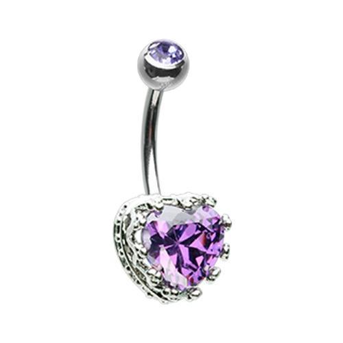Purple Sacred Heart Crown Belly Button Ring