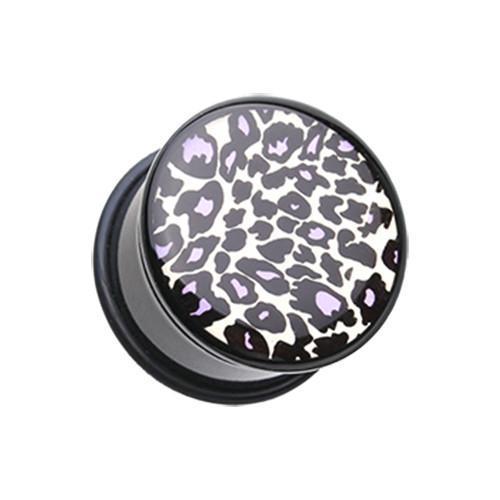 Purple Snow Leopard Print Single Flared Ear Gauge Plug - 1 Pair