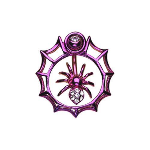Purple Spider in Web Sparkle Belly Button Ring