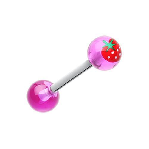 Purple Strawberry Acrylic Top Barbell Tongue Ring