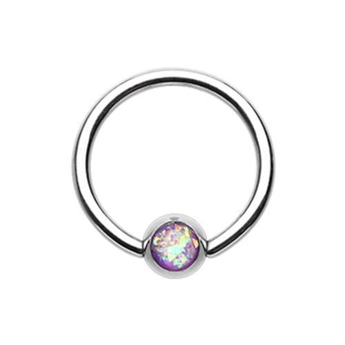 Purple Synthetic Opal Ball Captive Bead Ring