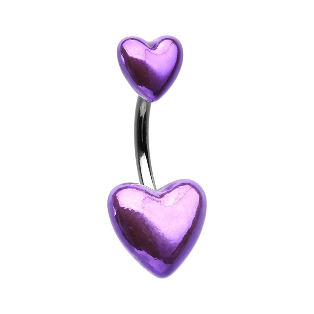 Purple Two of Hearts Metallic Belly Button Ring