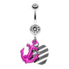 Purple Vibrant Anchor Nautical Heart Belly Button Ring