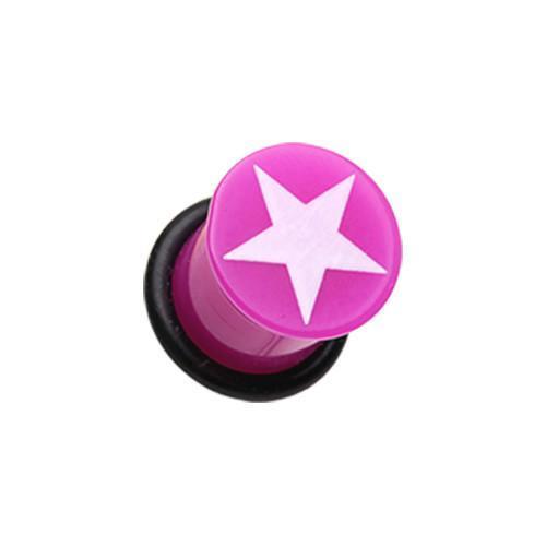 Purple/White Star Acrylic Single Flared Ear Gauge Plug - 1 Pair