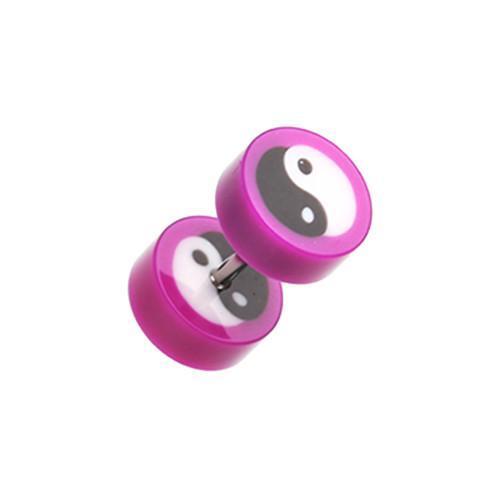 Purple Ying Yang Retro UV Acrylic Fake Plug - 1 Pair