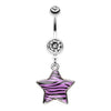 Purple Zebra Star Dangle Belly Button Ring
