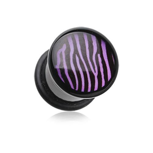 Purple Zebra Stripe Single Flared Ear Gauge Plug - 1 Pair