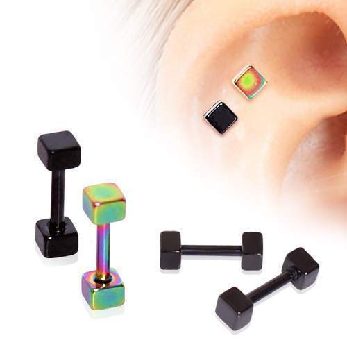 PVD Plated 316L Cubed Cartilage Barbell Earring - 1 Piece