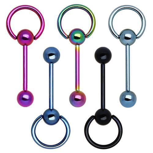 STRAIGHT BARBELL PVD Plated 316L Surgical Steel Barbell with One Slave Ring Ball and One Ball -Rebel Bod-RebelBod