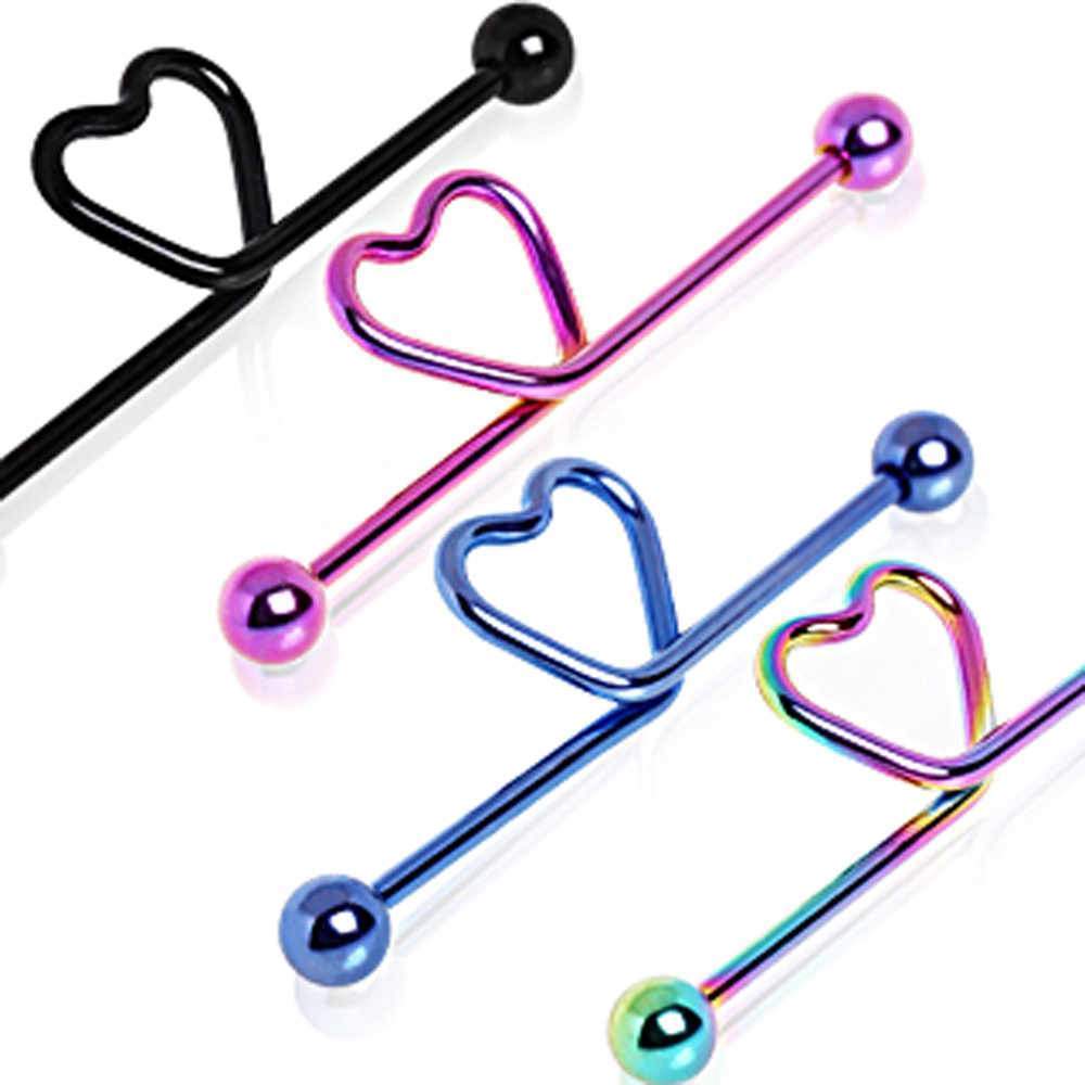 PVD Plated Heart Industrial Barbell - 1 Piece