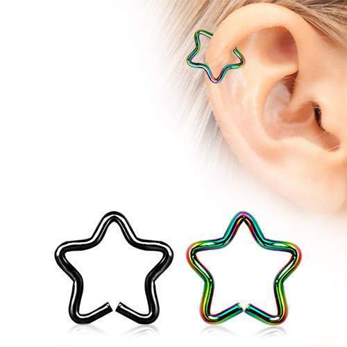 PVD Plated Star Shaped Cartilage Earring Bendable Ring - 1 Piece