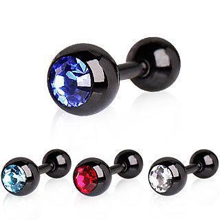 PVD Plated Tragus Cartilage Barbell Earring Press Fitted Cubic Zirconia Ball - 1 Piece