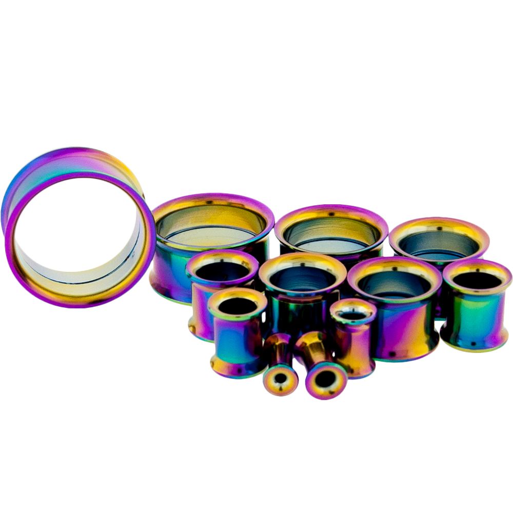 Tunnels - Double Flare Rainbow Anodized Internally Threaded Tunnels  - 1 Piece -Rebel Bod-RebelBod