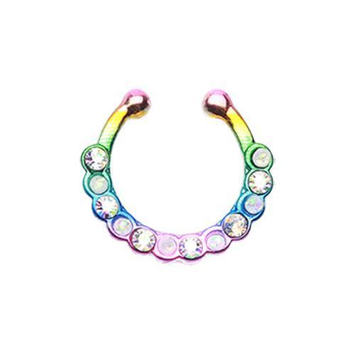 Rainbow/Aurora Borealis Opal Paradigm Fake Septum Clip-On Ring