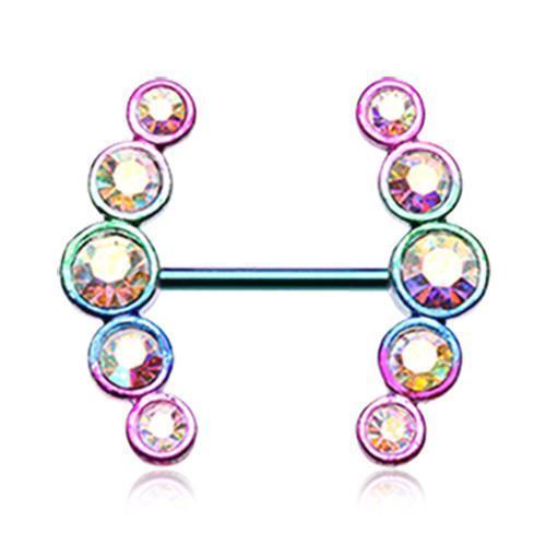 Rainbow/Aurora Borealis Sparkle Ray Multi-Gem Nipple Ring - 1 Piece