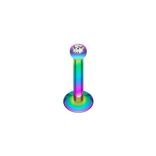 Labret Studs Rainbow/Clear Blackline Gem Ball Internally Threaded Labret -Rebel Bod-RebelBod