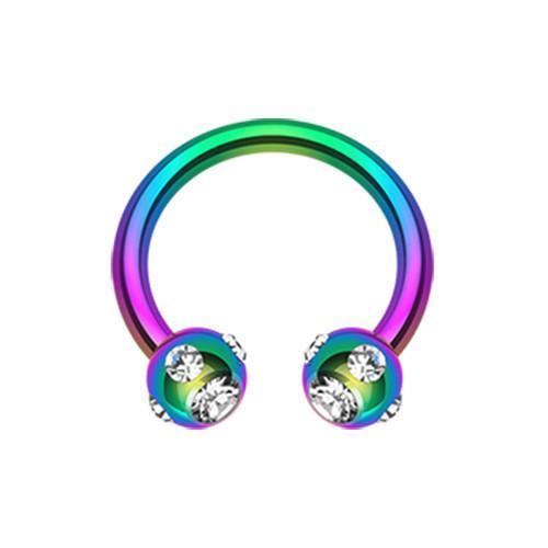 Rainbow/Clear Black PVD Aurora Gem Ball Horseshoe Circular Barbell