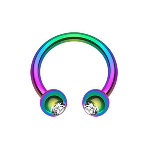 Rainbow/Clear Black PVD Gem Ball Horseshoe Circular Barbell