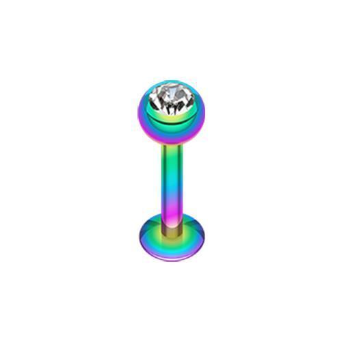 Rainbow/Clear Black PVD Gem Ball Labret