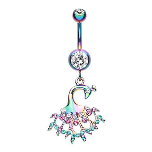 Rainbow/Clear Peacock Dance Belly Button Ring