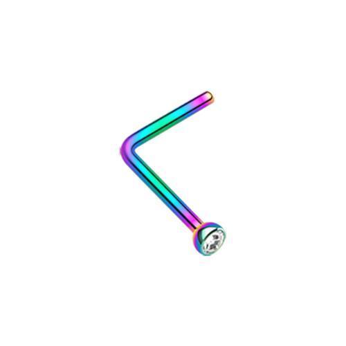 Nose Ring - L-Shaped Nose Ring Rainbow/Clear Colorline Press Fit Gem Top L-Shape Nose Ring -Rebel Bod-RebelBod
