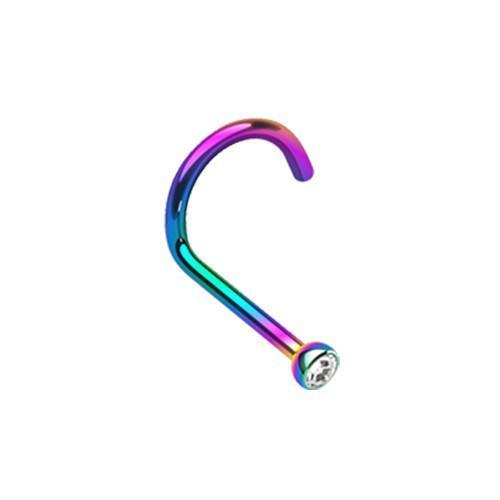 Nose Ring - Nose Screw Rainbow/Clear Colorline Press Fit Gem Top Nose Screw Ring -Rebel Bod-RebelBod