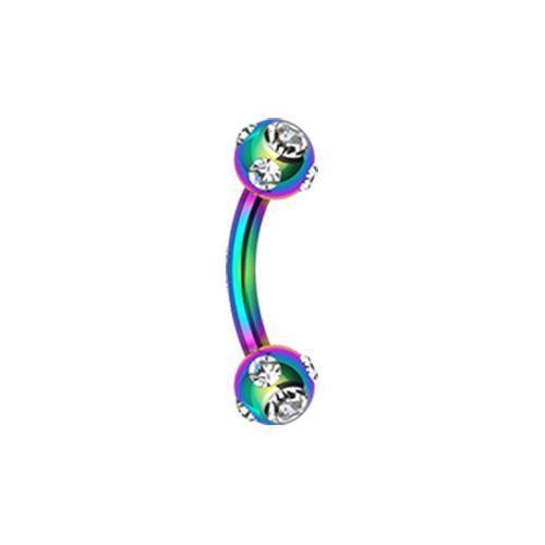 Rainbow/Clear PVD Aurora Gem Ball Curved Barbell Eyebrow Ring
