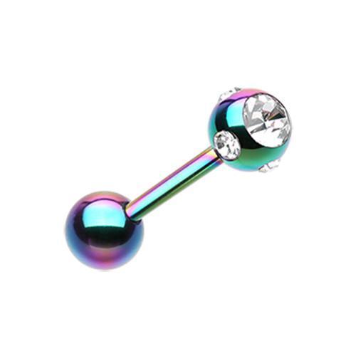 Rainbow/Clear PVD Aurora Gem Ball Steel Barbell Tongue Ring