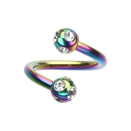 Rainbow/Clear PVD Aurora Gem Ball Twist Spiral Ring