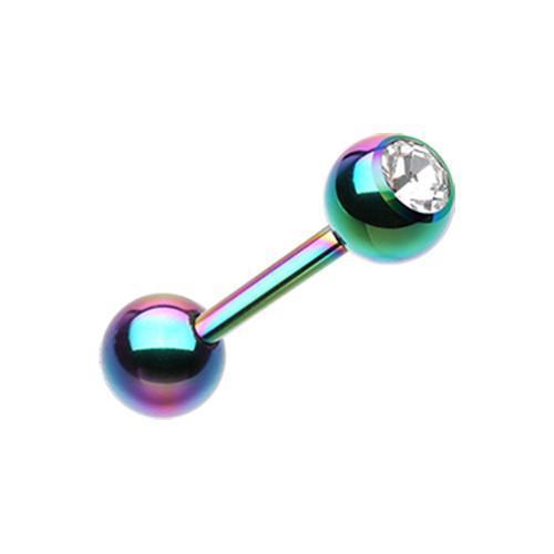 Rainbow/Clear PVD Gem Ball Barbell Tongue Ring