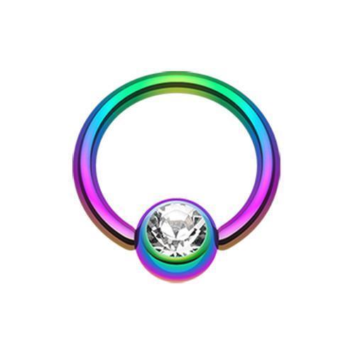 Rainbow/Clear PVD Gem Ball Captive Bead Ring