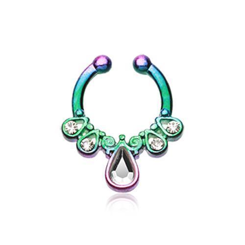 Rainbow/Clear Radiant Kao Fake Septum Clip-On Ring