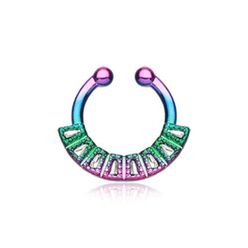 Rainbow/Clear Sabre Arc Fake Septum Clip-On Ring