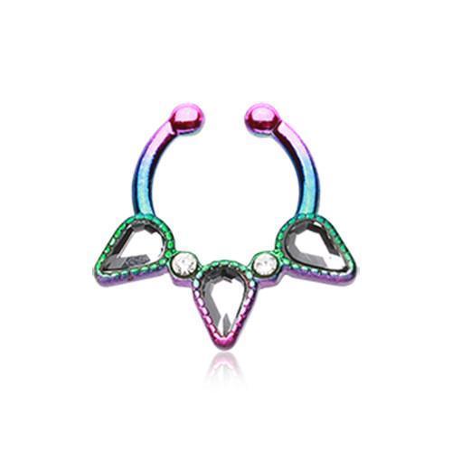 Rainbow/Clear Sparkle Trident Fake Septum Clip-On Ring