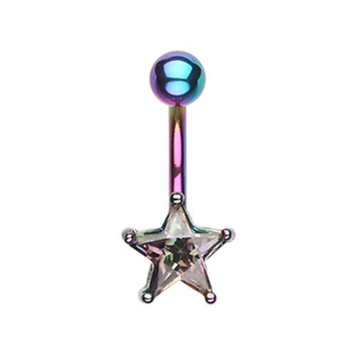 Rainbow Star Prong Sparkle Belly Button Ring