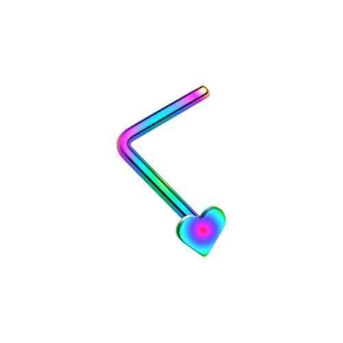 Nose Ring - L-Shaped Nose Ring Rainbow Colorline Steel Heart L-Shaped Nose Ring -Rebel Bod-RebelBod