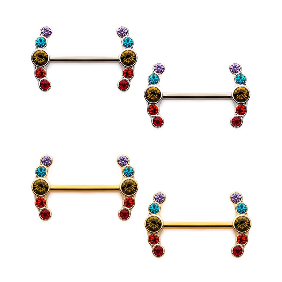TBD-Nipple Rainbow Glass Gems 5-Cluster Nipple Barbell -Rebel Bod-RebelBod
