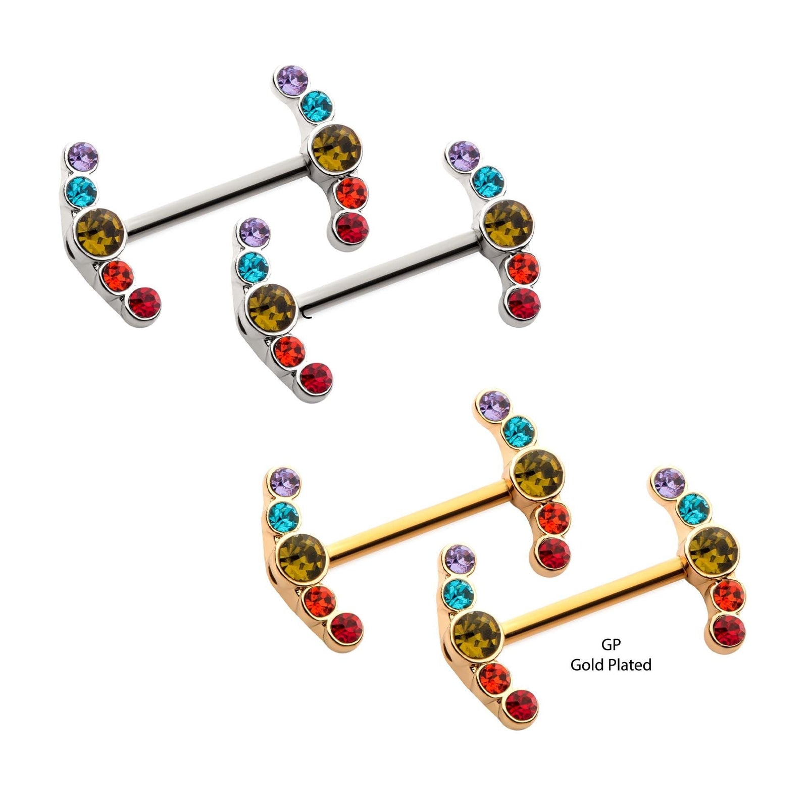 TBD-Nipple Rainbow Glass Gems 5-Cluster Nipple Barbell -Rebel Bod-RebelBod