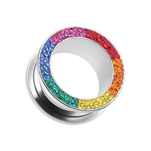 Rainbow Multi-Sprinkle Dot Rainbow Pride Multi Gem Screw-Fit Ear Gauge Tunnel Plug - 1 Pair