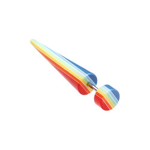 Rainbow Pride Multi Stripe Acrylic Fake Taper - 1 Pair