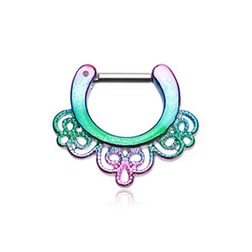 Rainbow Rainbow Florid Filigree Septum Clicker / Daith Clicker - 1 Piece