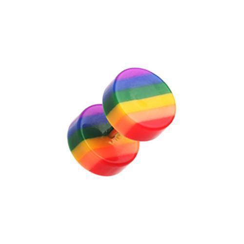 Fake Plug Earring Rainbow Stripe Acrylic Fake Plug - 1 Pair -Rebel Bod-RebelBod