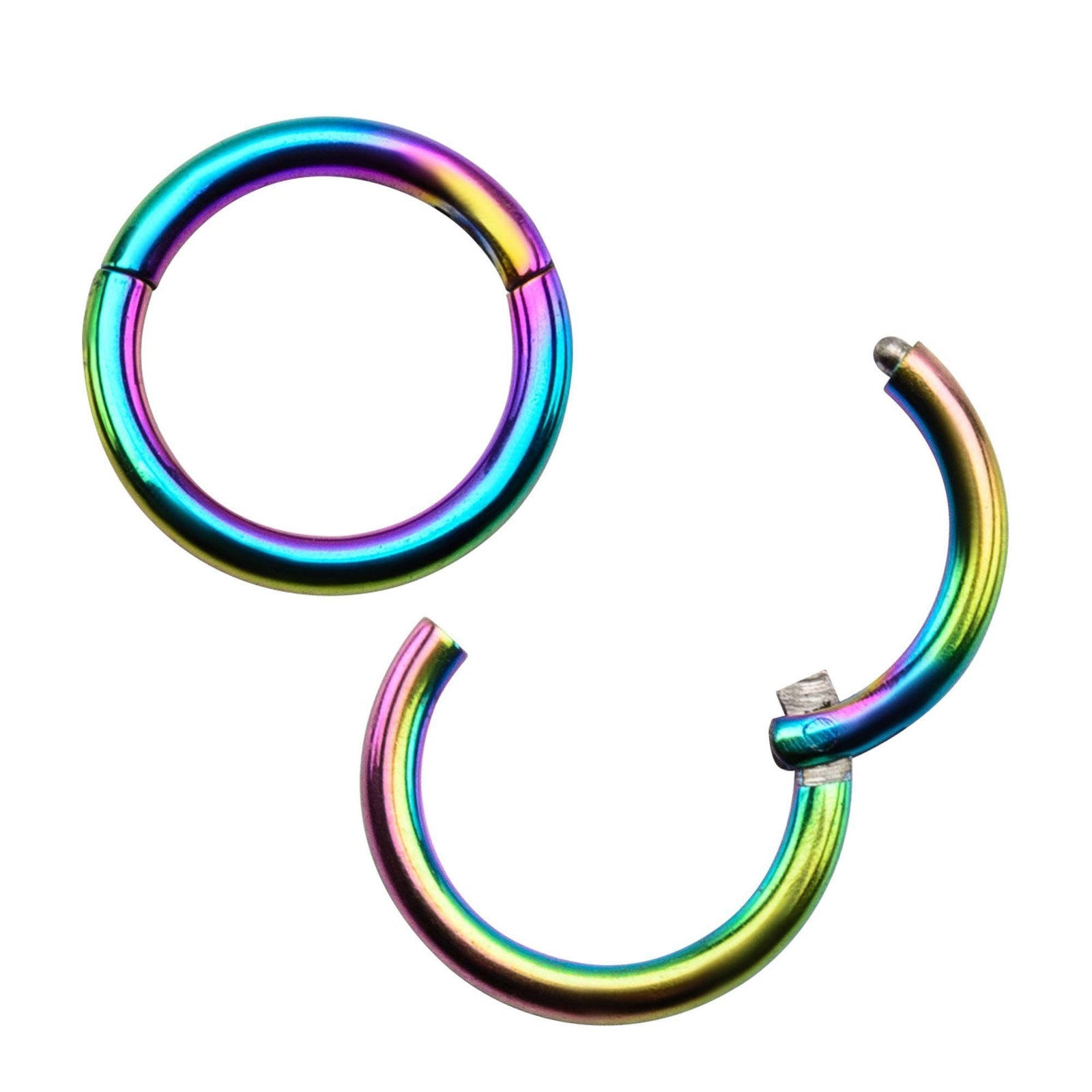 SEGMENT RING/Nose Ring/Tragus/Rook/Snug/Conch/Septum/Daith Ring Rainbow Titanium Plated Hinged Segment Rings sbvsgrhw -Rebel Bod-RebelBod