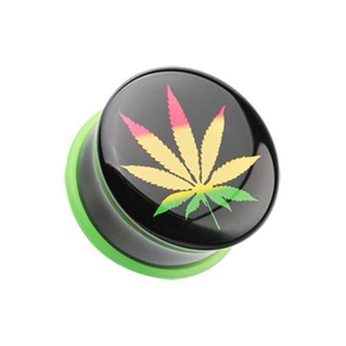 Rasta Cannibis Single Flared Ear Gauge Plug - 1 Pair