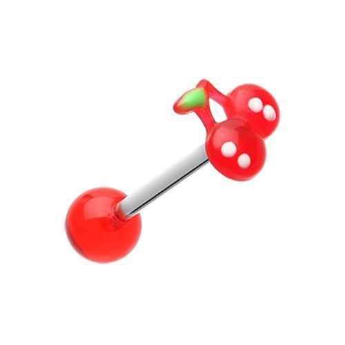 Red Adorable Cherry Acrylic Top Barbell Tongue Ring