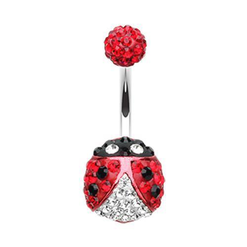 Red Adorable Lady Bug Multi-Sprinkle Dot Belly Button Ring